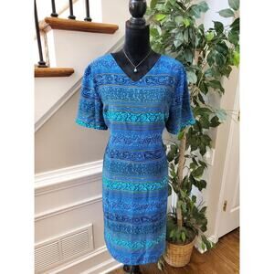 Sag Harbor Vintage Blue Side Slit Short Sleeve Back Zip Knee Length Dress 18